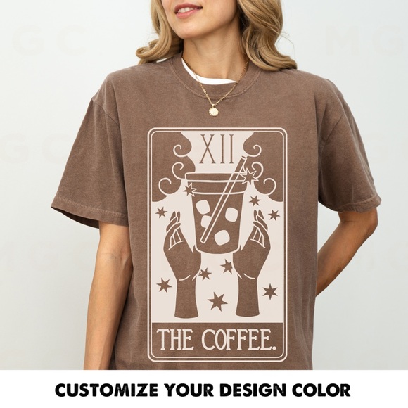 Comfort Colors The Coffee Tarot Card Celestial Graphic Tee - Picture 1 of 10
